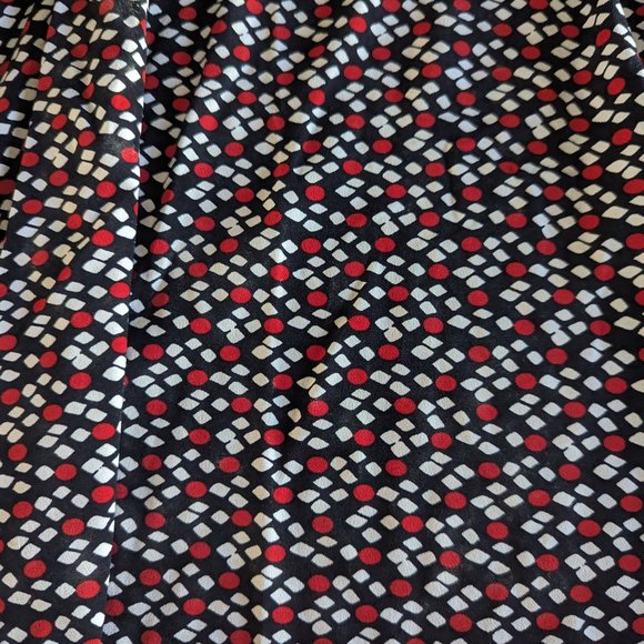 Women's Large Red, White, and Blue Block Print Flirty Dress Gathered Sleeves - Picture 2 of 7